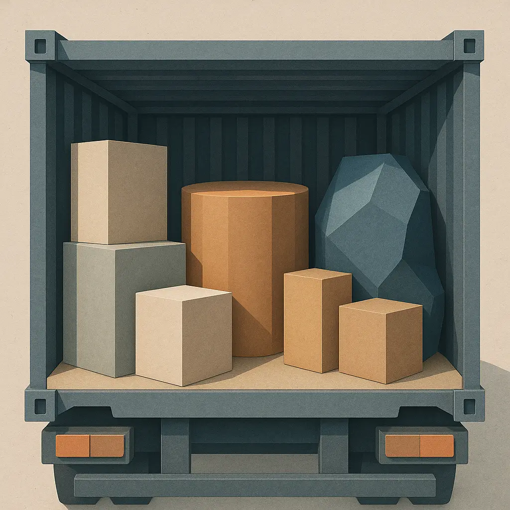 3D-Formen, die unterschiedliche Packstückabmessungen darstellen