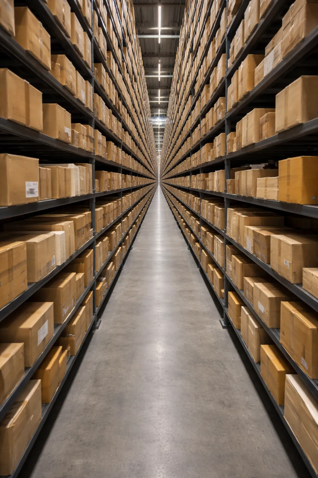 Lagergang mit Regalen und Kartons für Paketsendungen